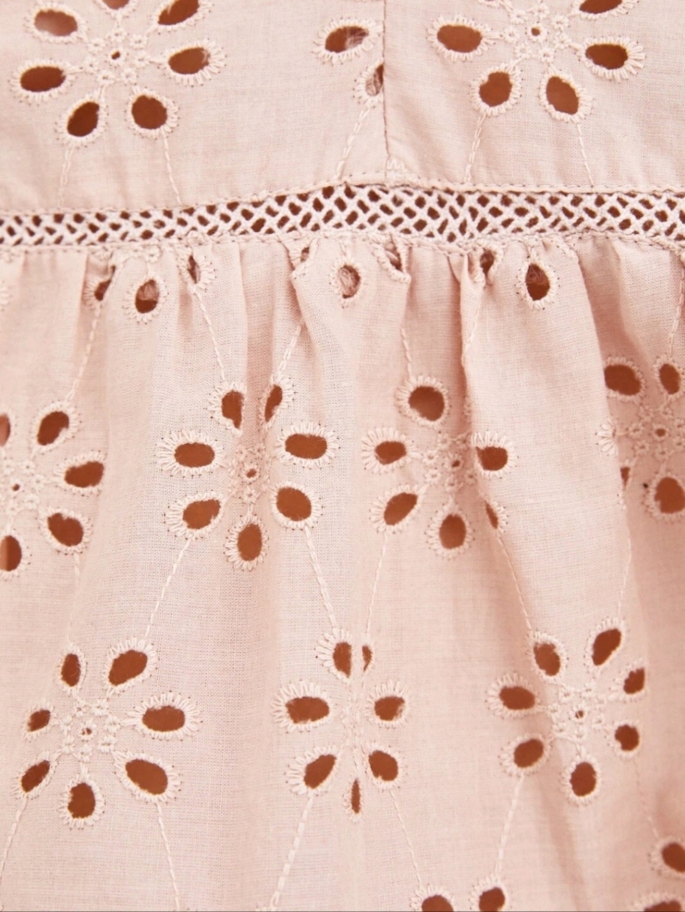 Zara TFT Collection SS2019 Blush Openwork Eyelet Ruffle Blouse Top Size XS - Picture 5 of 7